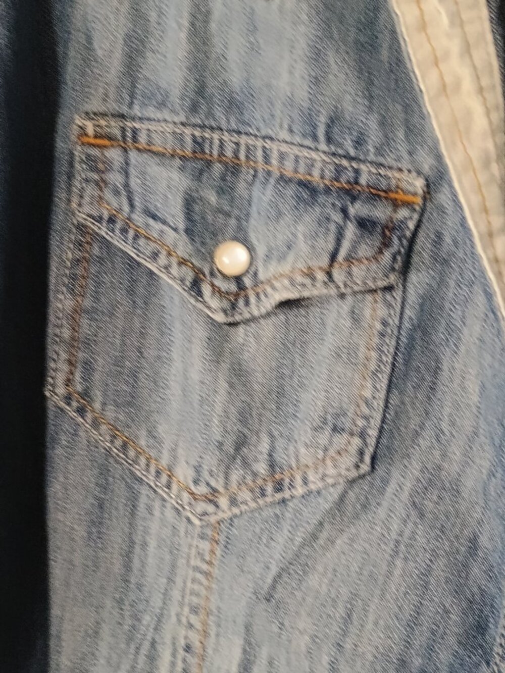 Simply Be Chambray Denim Button Front Western Shirt Plus Size Roll Tab Sleeve - Picture 11 of 13